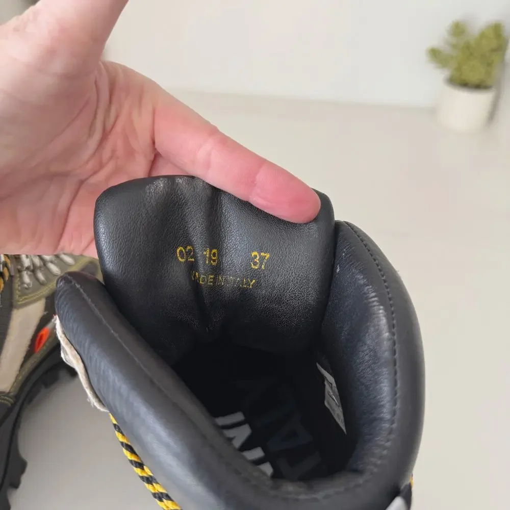 Ganni Green Leather Colorblock Bruna Trekking Hiking Boots Size 7 - Picture 9 of 10